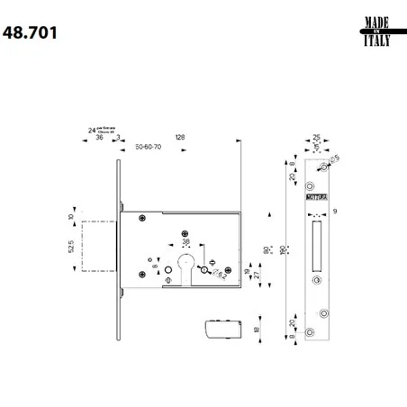MOTTURA 48.702 KIT 6 SERRATURE LATERALI PER CILINDRO AD INFILARE SERIE 48