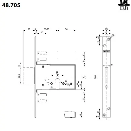 THREE-POINT MORTICE LOCK FOR CYLINDER SERIE 48 MOTTURA 48.705