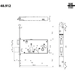 MORTICE SIDE LOCK FOR CYLINDER WITH LATCH SERIE 48 MOTTURA 48.912