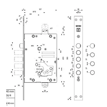 MOTTURA 52.J525 REPLAY RECODABLE DOUBLE-BITTED THREE-POINT MORTISE LOCK