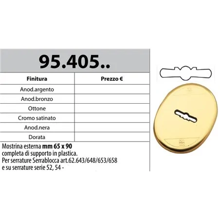 MOTTURA 95.405 MOSTRINA ESTERNA MAGGIORATA PER SERRATURE DOPPIA MAPPA SUPPORTO IN PLASTICA