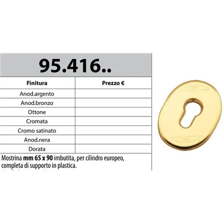 MOTTURA 95.416 MOSTRINA IMBUTITA 65 X90 PER CILINDRO MOTTURA SUPPORTO IN PLASTICA