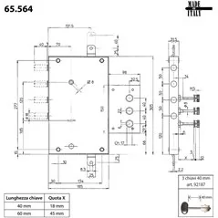 MOTTURA 65.563 SERRATURA PER ARMADI DI SICUREZZA TIPO SERRABLINDA