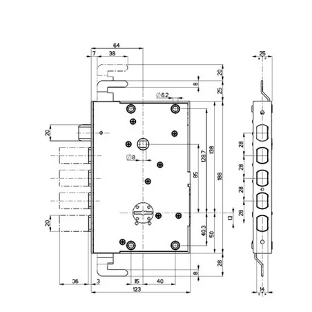 MOTTURA 72.578 SERIES 72 LATERAL RIM DOUBLE-BITTED LOCK 25 MM
