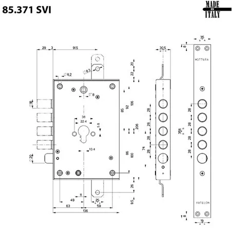 MOTTURA 85.971SVI SERRATURA A CILINDRO SVIZZERO PER PORTA BLINDATA AD APPLICARE SPESSORE 30 MM