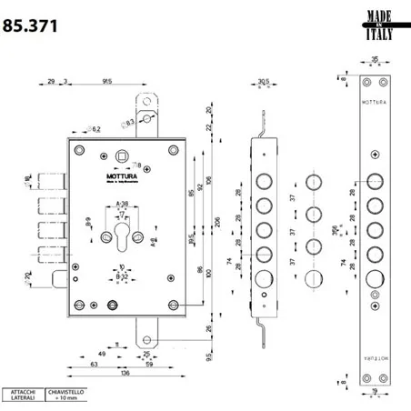 MOTTURA 85.771 SERRATURA A CILINDRO EUROPEO PER PORTA BLINDATA AD INFILARE SPESSORE 30 MM