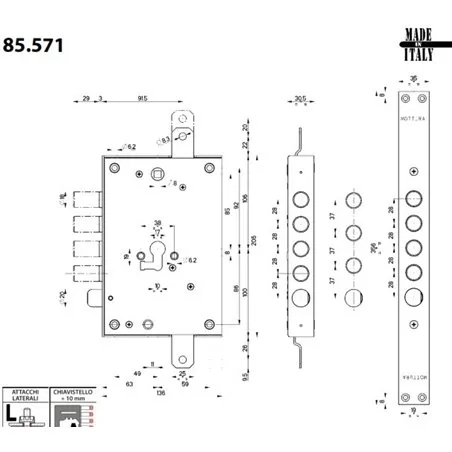 MOTTURA 85.582 SERRATURA A CILINDRO EUROPEO PER PORTA BLINDATA AD APPLICARE SPESSORE 30 MM