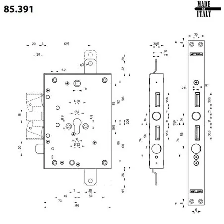 MOTTURA 85.991 SERRATURA A CILINDRO EUROPEO PER PORTA BLINDATA CON CHIUSURA A GANCIO AD INFILARE SPESSORE 30 MM IN OFFERTA