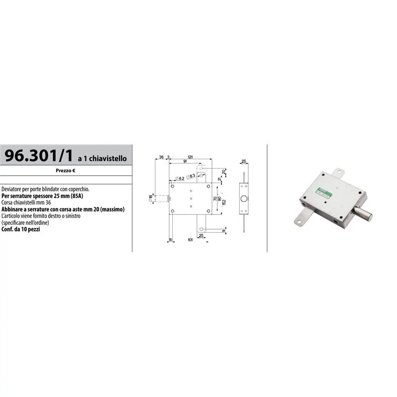 MOTTURA 96.301/1 DEVIATORE A 1 CHIAVISTELLO PER SERRATURE SERIE 85A