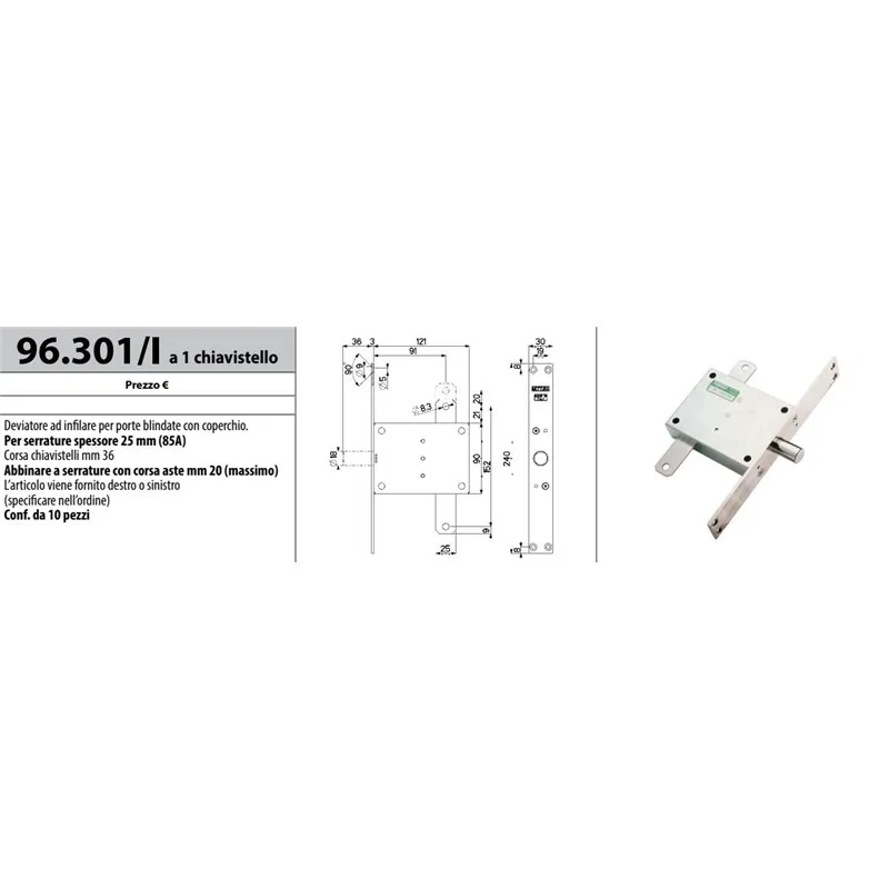 MOTTURA 96.301/I DEVIATORE AD INFILARE A 1 CHIAVISTELLO PER SERRATURE SERIE 85A