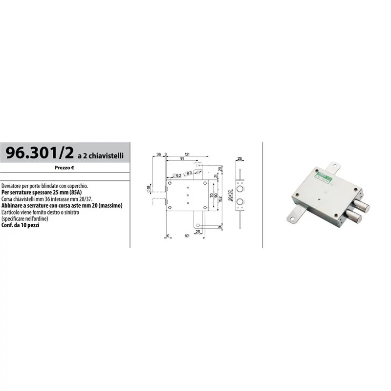 MOTTURA 96.301/2 DEVIATORE A 2 CHIAVISTELLI PER SERRATURE SERIE 85A