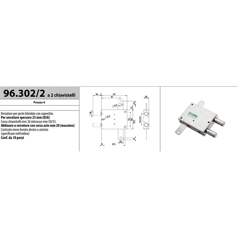 MOTTURA 96.302/2 DEVIATORE A 2 CHIAVISTELLI PER SERRATURE SERIE 85A