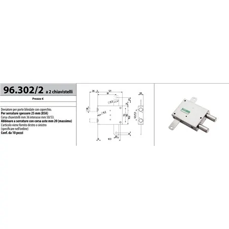 MOTTURA 96.302/2 DEVIATORE A 2 CHIAVISTELLI PER SERRATURE SERIE 85A