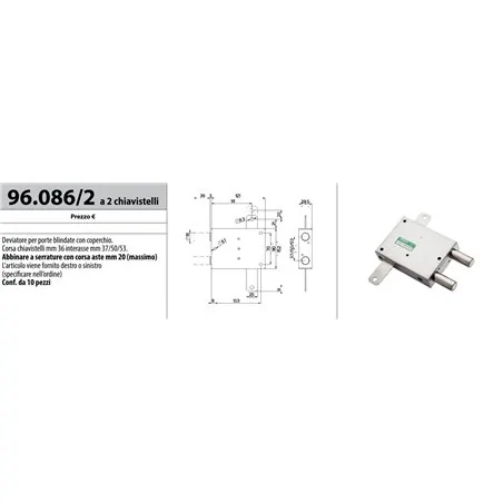 MOTTURA 96.086/2 DEVIATORE A INFILARE A 2 CHIAVISTELLI PER SERRATURE CORSA ASTE FINO A 20 MM