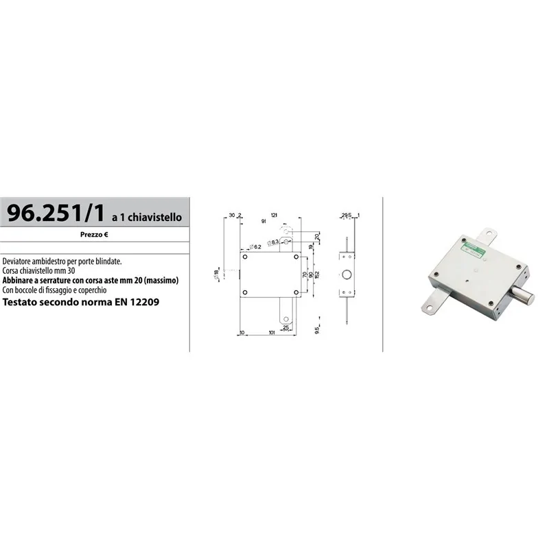 MOTTURA 96.251/1 DEVIATORE A INFILARE A 1 CHIAVISTELLO PER SERRATURE CORSA ASTE FINO A 20 MM