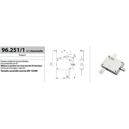 MOTTURA 96.251/1 DEVIATORE A INFILARE A 1 CHIAVISTELLO PER SERRATURE CORSA ASTE FINO A 20 MM