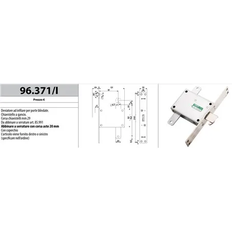 MOTTURA 96.371/I DEVIATORE A INFILARE CHIAVISTELLO A GANCIO PER SERRATURE CORSA ASTE FINO A 20 MM