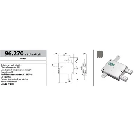 MOTTURA 96.270 DEVIATORE A A 2 CHIAVISTELLI PER SERRATURE SERIE 87