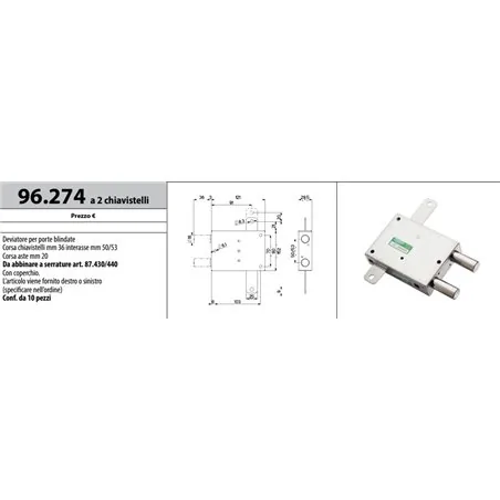 MOTTURA 96.274 DEVIATORE A 2 CHIAVISTELLI PER SERRATURE SERIE 87