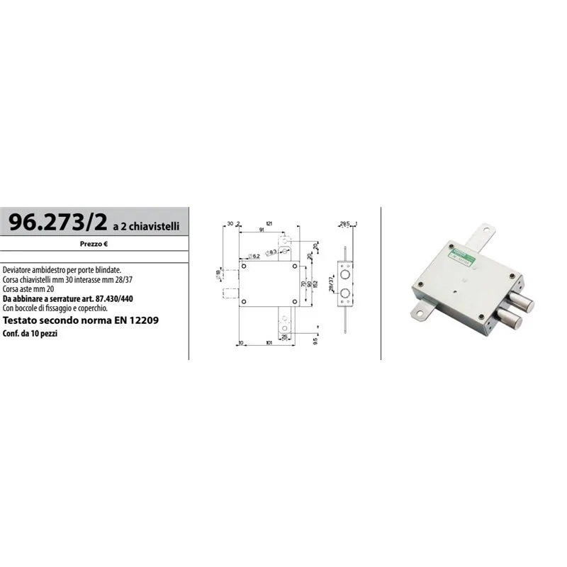 MOTTURA 96.273/2 DEVIATORE A 2 CHIAVISTELLI PER SERRATURE SERIE 87