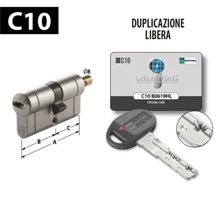 CILINDRO EUROPEO MOTTURA CHAMPIONS C10 CHIAVE/PREDISPOSIZIONE POMOLO FISSA