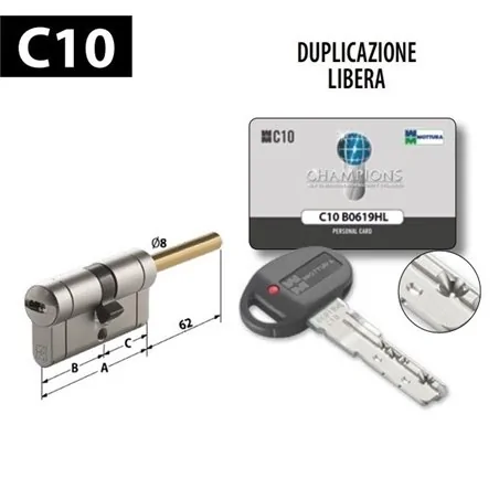 CILINDRO EUROPEO MOTTURA CHAMPIONS C10 CHIAVE/PREDISPOSIZIONE POMOLO REGOLABILE