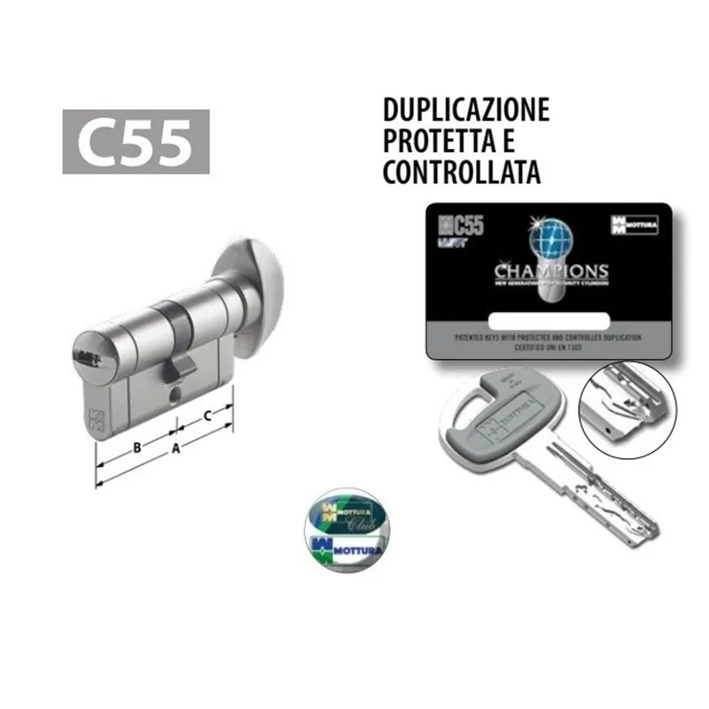 CILINDRO EUROPEO MOTTURA CHAMPIONS C55 CHIAVE/POMOLO