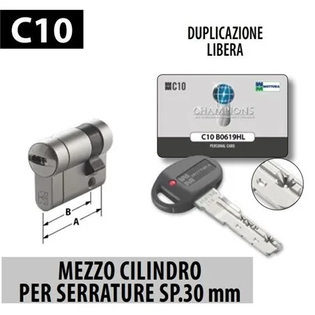 MEZZO CILINDRO CHAMPIONS C10 PER SERRATURE SPESSORE 30 MM