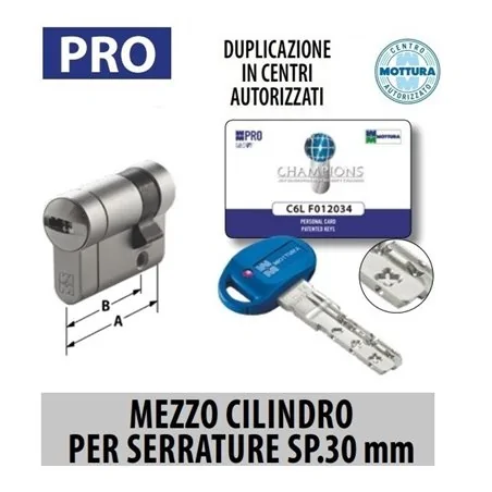 MEZZO CILINDRO CHAMPIONS PRO PER SERRATURE SPESSORE 30 MM