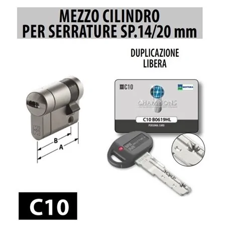 MEZZO CILINDRO CHAMPIONS C10 PER SERRATURE SPESSORE 14/20 MM