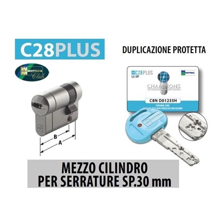 MEZZO CILINDRO  CHAMPIONS C28PLUS PER SERRATURE SPESSORE 30 MM