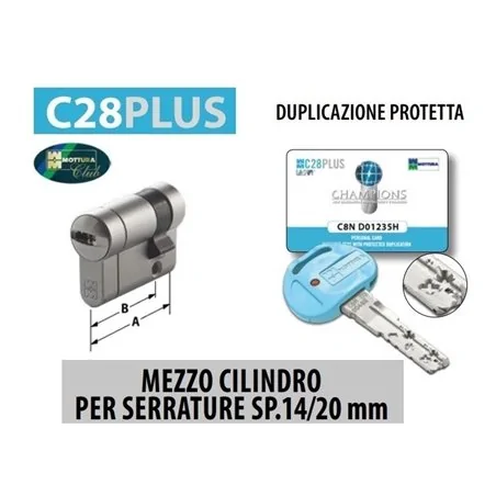 MEZZO CILINDRO CHAMPIONS C28PLUS PER SERRATURE SPESSORE 14/20 MM