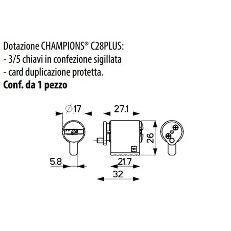 MEZZO CILINDRO DI RICAMBIO MOTTURA PER SERRATURE ELETTRICHE TIPO CISA 1A721