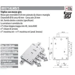 MOTTURA 89571ALM SERRATURA RICAMBIO ALLMET DOPPIA MAPPA
