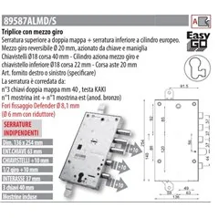MOTTURA 89587ALM SERRATURA RICAMBIO ALLMET PLURISISTEMA CHIAVISTELLI PROLUNGATI