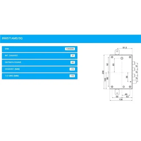 MOTTURA 898571 SERRATURA RICAMBIO ALLMET CHIAVISTELLI E MEZZO GIRO PROLUNGATI +10 MM