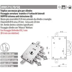 MOTTURA 898571L7 SERRATURA RICAMBIO CALABRO' CILINDRO EUROPEO ATTACCHI LATERALI