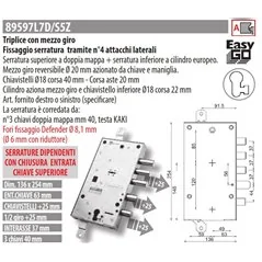 MOTTURA 89597L7 SERRATURA RICAMBIO CALABRO' PLURISISTEMA ATTACCHI LATERALI