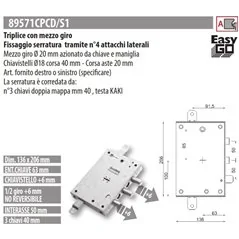 MOTTURA 89571CPC SERRATURA RICAMBIO CPC DOPPIA MAPPA CHIAVISTELLI PROLUNGATI
