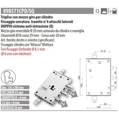 MOTTURA 898571CP SERRATURA RICAMBIO CPC PER CILINDRO EUROPEO
