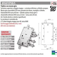 MOTTURA 89587CP5 REPLACEMENT LOCK CPC PLURISISTEMA