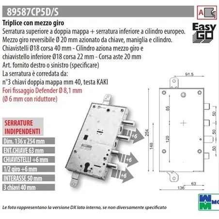 MOTTURA 89587CP5 SERRATURA RICAMBIO CPC PLURISISTEMA