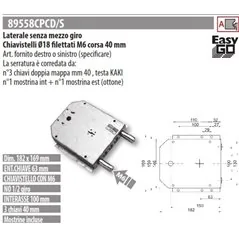 MOTTURA 89558CPC SERRATURA RICAMBIO CPC DOPPIA MAPPA CHIAVISTELLI FILETTATI M6