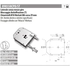 MOTTURA 898558CP SERRATURA RICAMBIO CPC PER CILINDRO CHIAVISTELLI FILETTATI M6