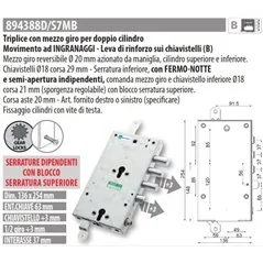 MOTTURA 894388 SERRATURA RICAMBIO DIBI DOPPIO CILINDRO AD INGRANAGGI