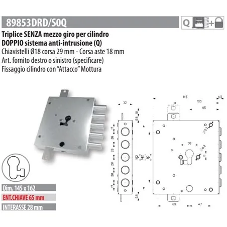 MOTTURA 89853DR/0Q SERRATURA RICAMBIO DIERRE PER CILINDRO EUROPEO