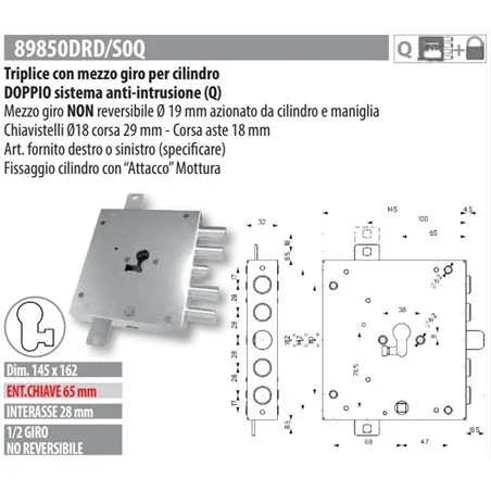 MOTTURA 89850DR/0Q SERRATURA RICAMBIO DIERRE PER CILINDRO EUROPEO