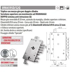 MOTTURA 8984595/2Q SERRATURA RICAMBIO DIERRE DOPPIO CILINDRO AD INGRANAGGI