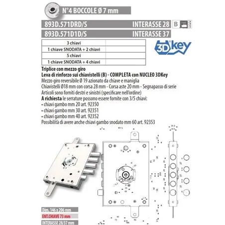 MOTTURA 893D.571DR SERRATURA 3DKEY RICAMBIO DIERRE