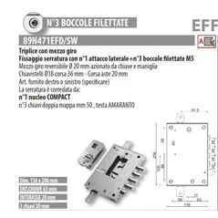 MOTTURA 89N471EF/W SERRATURA RICAMBIO EFFEPI DOPPIA MAPPA NUCLEO COMPACT